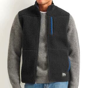 EDDIE BAUER NWT Men's L Chilali Faux Shearling Fleece Vest in Dark Carbon Gray